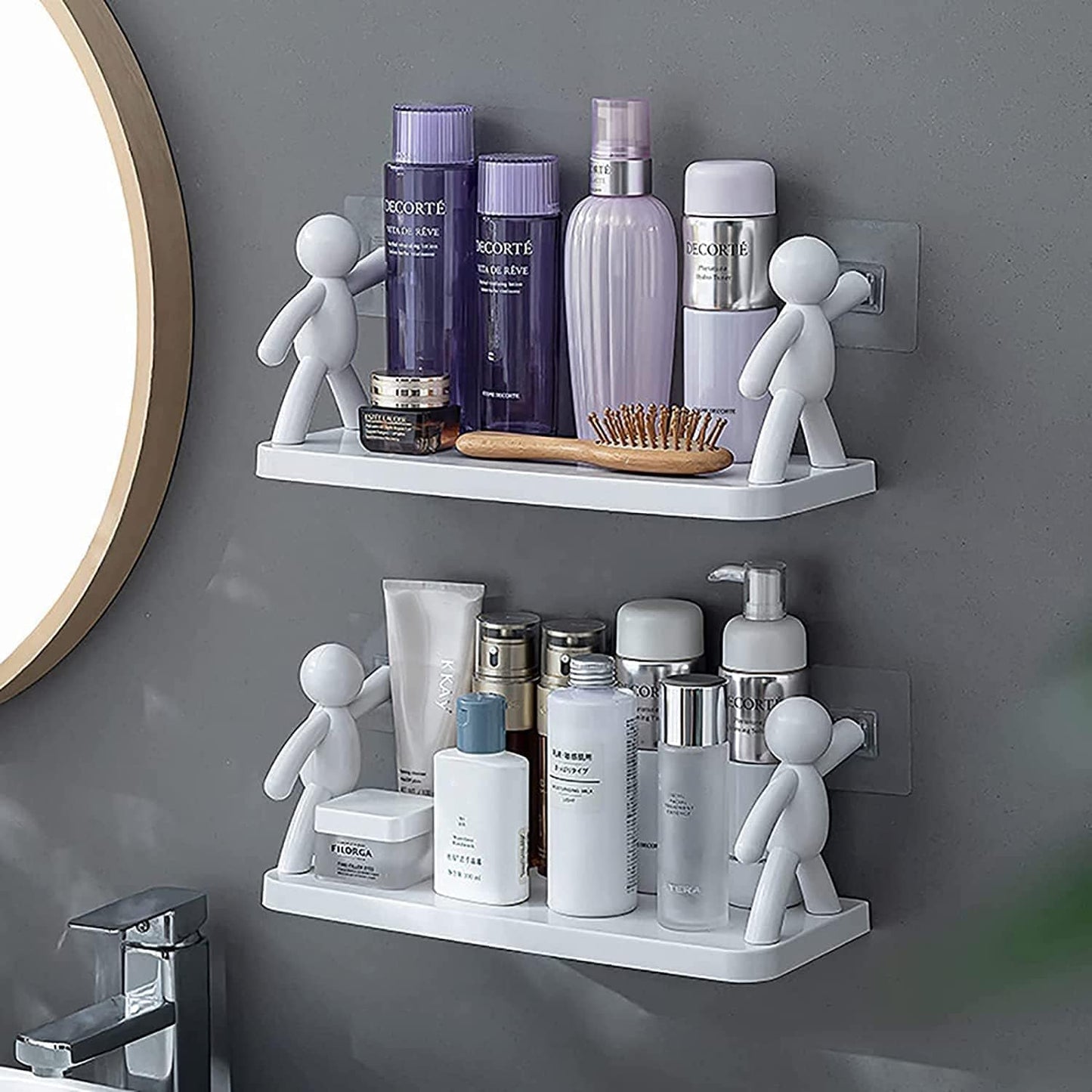 White Wall-Mount Storage Shelf - Waterproof Bathroom Organizer