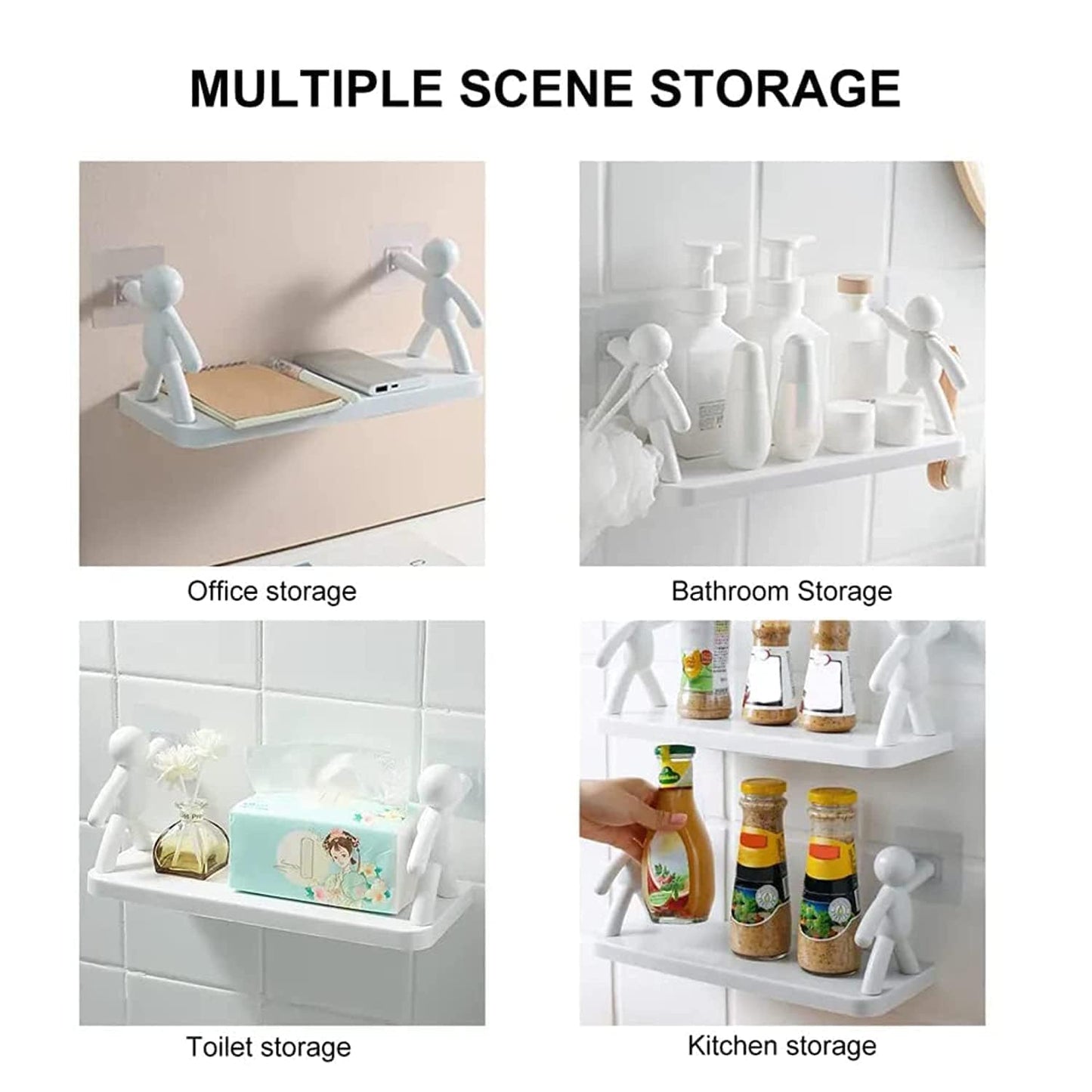 White Wall-Mount Storage Shelf - Waterproof Bathroom Organizer