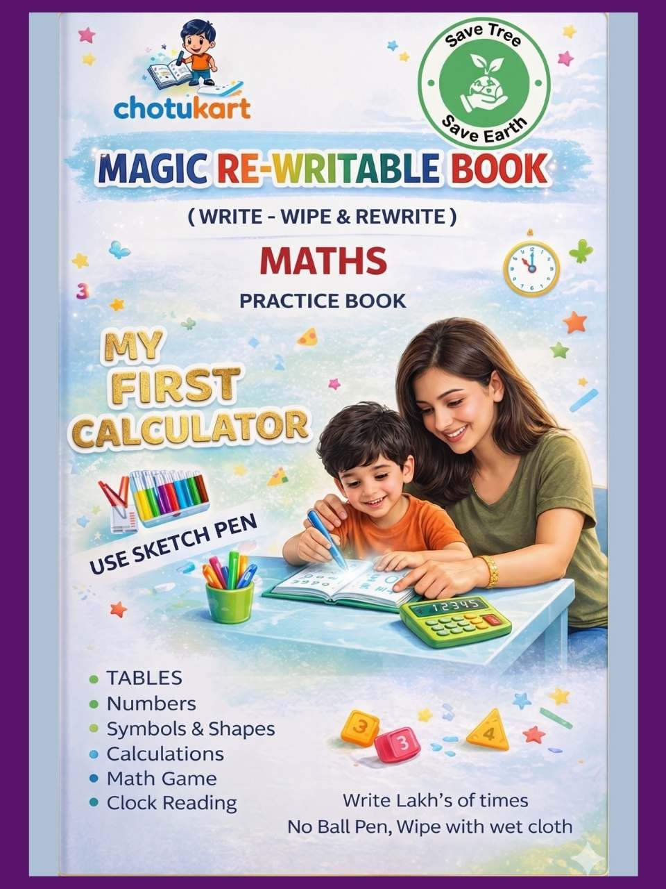 Magic Re-Writable Books 3 Combo: Kannada + English + Maths