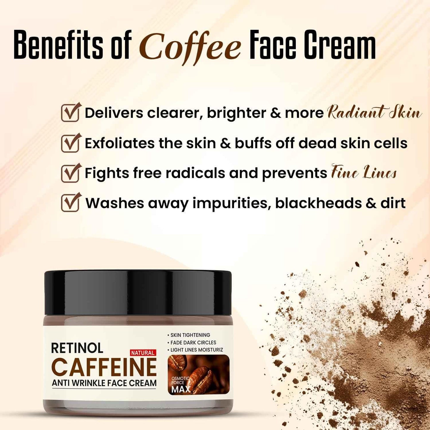 Retinol Caffeine Anti Wrinkle Face Cream - Anti-Aging Skincare for All Skin Types