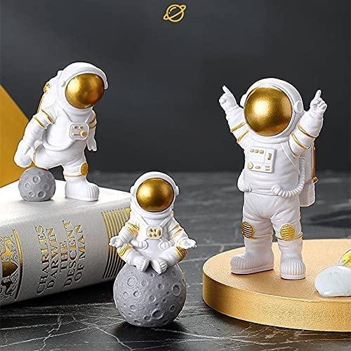 Golden Astronaut Figurine Set - 3 Piece Resin Space Décor Collection