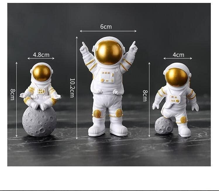 Golden Astronaut Figurine Set - 3 Piece Resin Space Décor Collection