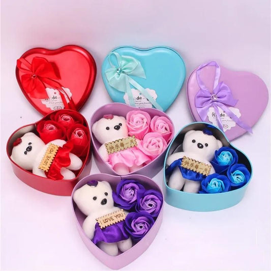 Bear Rose Gift Box - Romantic Teddy Bear Gift with Roses