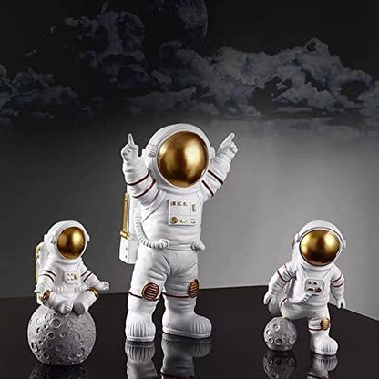 Golden Astronaut Figurine Set - 3 Piece Resin Space Décor Collection