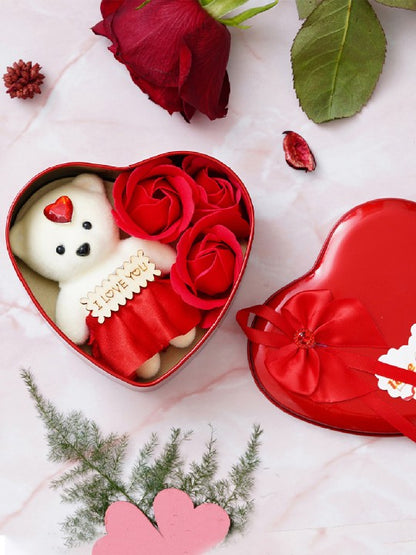 Bear Rose Gift Box - Romantic Teddy Bear Gift with Roses