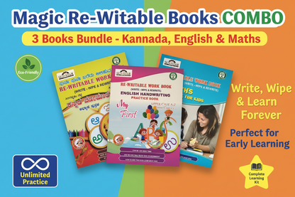 Magic Re-Writable Books 3-in-1 Combo: Kannada + English + Maths